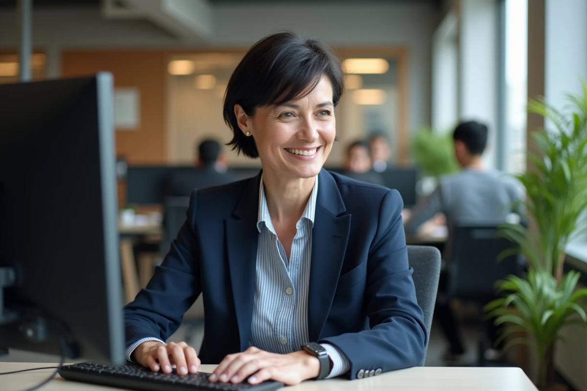 Femme propriétaire sécurisant sa connexion à l'espace bureau itea depuis un espace de coworking professionnel