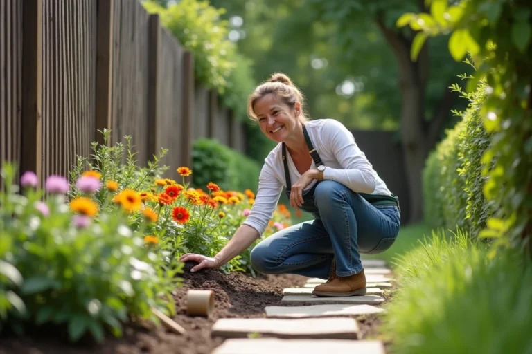 Femme d'âge moyen en jardinage arrangeant des plantes colorées