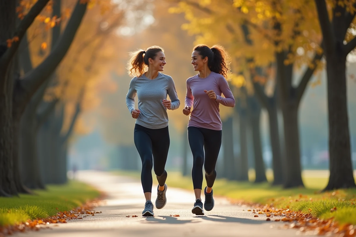Deux femmes faisant du jogging en plein air dans un parc urbain pour prendre soin de leur santé