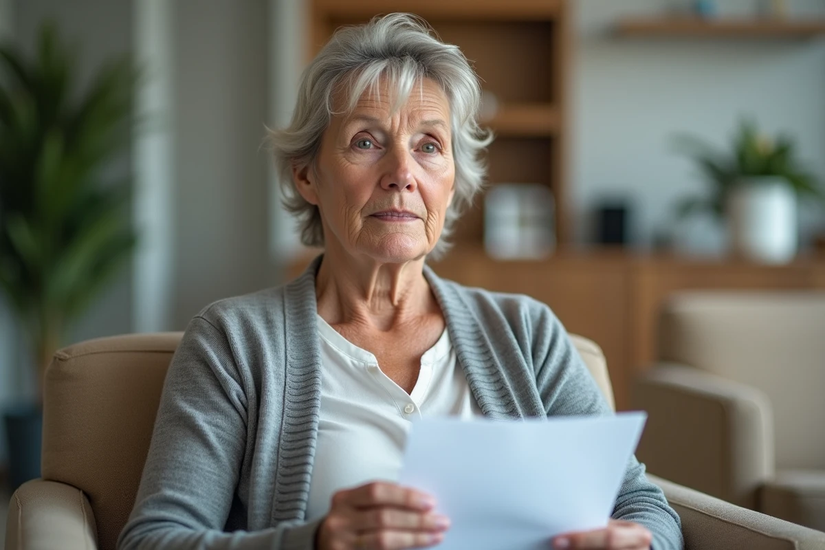 Patiente fatiguée en salle d'attente d'une clinique hématologique consultée pour une granulocytose